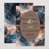 Modern Elegant Navy Blue & Peach Waterverf Agaat Kaart (Voorkant / Achterkant)