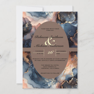 Modern Elegant Navy Blue & Peach Waterverf Agaat Kaart