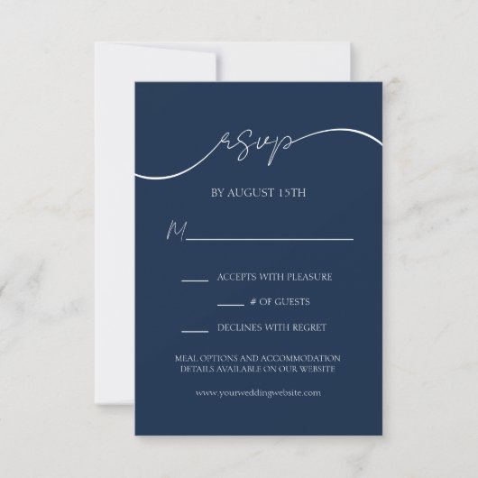 Modern Elegant Navy Blue Script bruiloft RSVP Kaar (Voorkant)