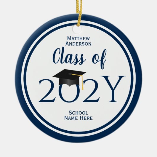 Modern Elegant Navy Blue Typography Afstuderen Keramisch Ornament (Voorkant)
