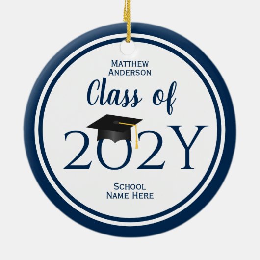 Modern Elegant Navy Blue Typography Afstuderen Keramisch Ornament (Achterkant)