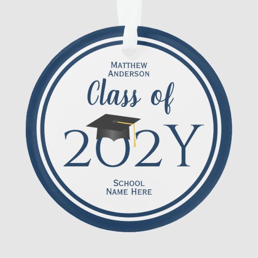 Modern Elegant Navy Blue Typography Afstuderen Ornament (achterkant)