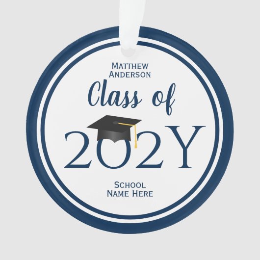 Modern Elegant Navy Blue Typography Afstuderen Ornament (voorkant)
