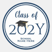 Modern Elegant Navy Blue Typography Afstuderen Ronde Sticker (Voorkant)