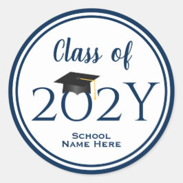 Modern Elegant Navy Blue Typography Afstuderen Ronde Sticker