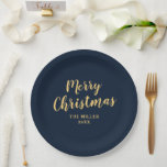 Modern Elegant Navy Blue Vrolijk Kerstfeest Papieren Bordje<br><div class="desc">Neem contact met me op als je hulp nodig hebt.</div>
