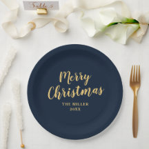 Modern Elegant Navy Blue Vrolijk Kerstfeest