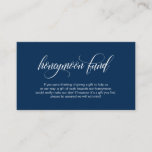 Modern elegant Navy Blue Wedding Honeymoon Fonds Informatiekaartje<br><div class="desc">Dit is het Modern Elegant Romantic script,  Navy Blue calligraphy,  Wedding Honeymoon Fund,  Enclosure Card. U kunt de doopvontkleuren veranderen,  en uw trouwdetails in de passende doopvont/het schrijven toevoegen. #TeeshaDerrick</div>