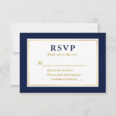 Modern Elegant Navy Blue White Gold RSVP Kaartje (Voorkant)