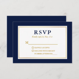 Modern Elegant Navy Blue White Gold RSVP Kaartje
