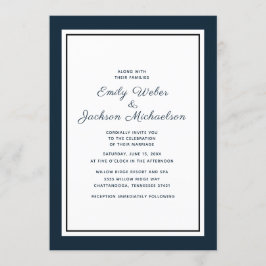 Modern Elegant Navy Blue White Wedding Invitation Kaart