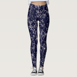 Modern Elegant Navy Blue Wildflower Leggings