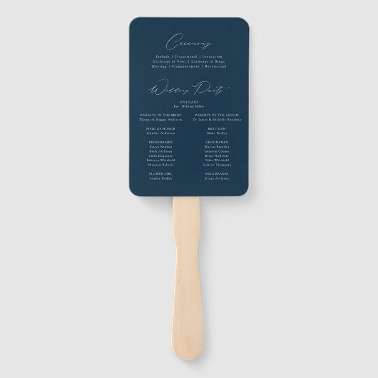 Modern Elegant Navy bruiloft programma Handwaaier (Achterkant)