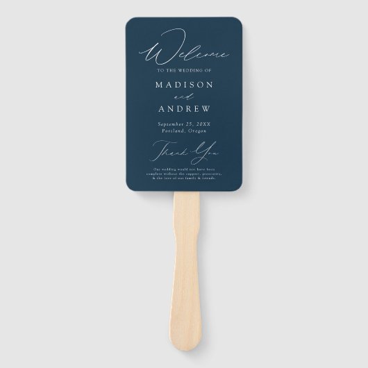 Modern Elegant Navy bruiloft programma Handwaaier (Voorkant)
