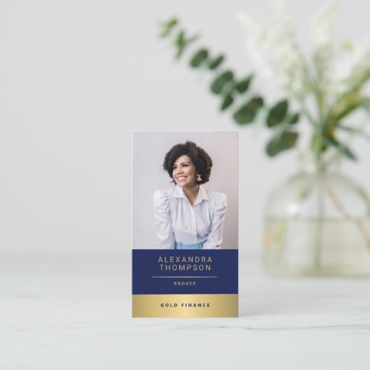 Modern Elegant Navy Gold CEO Professional Visitekaartje (Staand voorkant)
