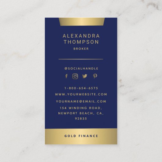 Modern Elegant Navy Gold CEO Professional Visitekaartje (Achterkant)