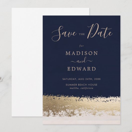 Modern Elegant, Navy, Gold Foil Kaart (Voorkant / Achterkant)