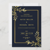 Modern Elegant Navy Gold Wedding Invitation Kaart (Voorkant)
