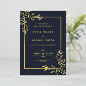 Modern Elegant Navy Gold Wedding Invitation Kaart (Staand voorkant)