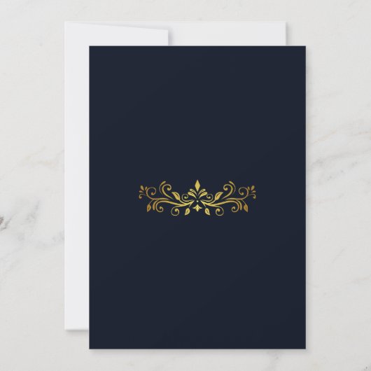 Modern Elegant Navy Gold Wedding Invitation Kaart (Achterkant)