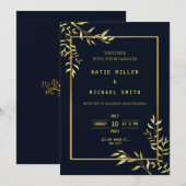 Modern Elegant Navy Gold Wedding Invitation Kaart (Voorkant / Achterkant)