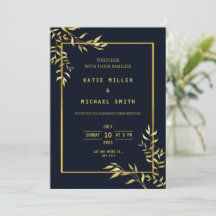 Modern Elegant Navy Gold Wedding Invitation