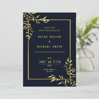 Modern Elegant Navy Gold Wedding Invitation Kaart