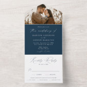Modern Elegant Navy Photo Wedding All In One Uitnodiging (Binnen)