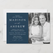 Modern Elegant Navy Photo Wedding Kaart (Voorkant)