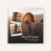 Modern Elegant Navy Script Photo Afstuderen Guest Notitieboek (Voorkant)