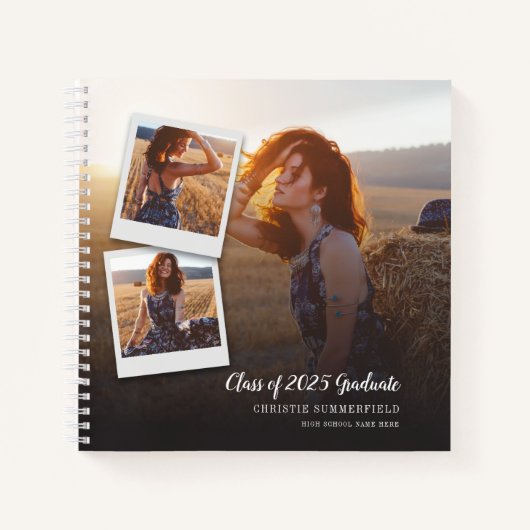 Modern Elegant Navy Script Photo Afstuderen Guest Notitieboek (Voorkant)