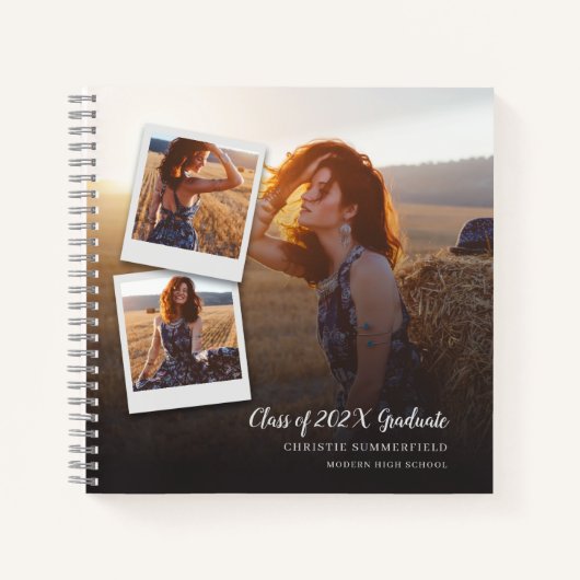 Modern Elegant Navy Script Photo Afstuderen Guest Notitieboek (Voorkant)