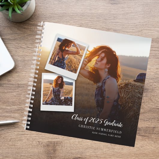 Modern Elegant Navy Script Photo Afstuderen Guest Notitieboek