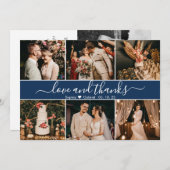 Modern Elegant Navy Typografie 6 Foto Collage Bedankkaart (Voorkant / Achterkant)