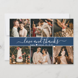 Modern Elegant Navy Typografie 6 Foto Collage Bedankkaart
