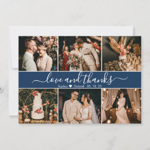 Modern Elegant Navy Typografie 6 Foto Collage Bedankkaart