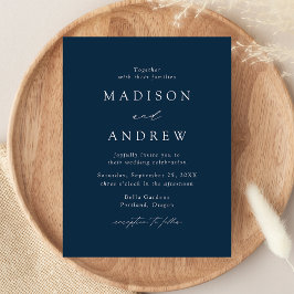 Modern Elegant Navy Wedding Uitnodiging Briefkaart