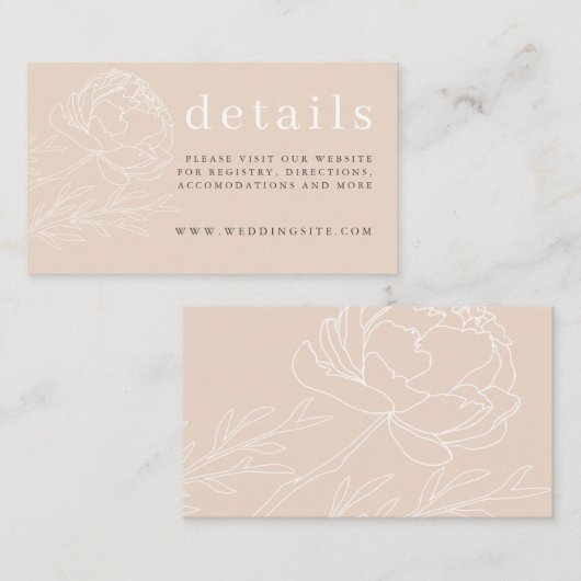 Modern Elegant Neutraal Beige Bloemen Trouwdetail Informatiekaartje (Voorkant / Achterkant)