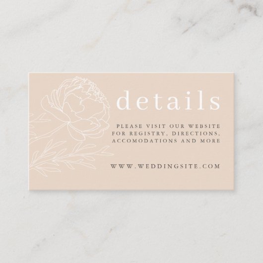 Modern Elegant Neutraal Beige Bloemen Trouwdetail Informatiekaartje (Voorkant)