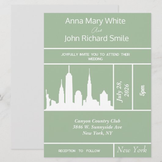 Modern Elegant New York City Skyline Uitnodiging (Voorkant / Achterkant)