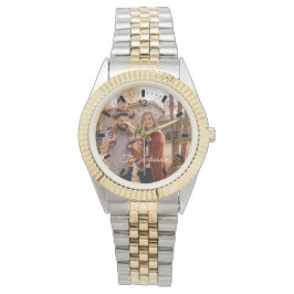 Modern Elegant Newly Wed Wedding Photo Jubileum Horloge