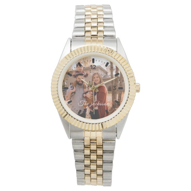 Modern Elegant Newly Wed Wedding Photo Jubileum Horloge (Voorkant)