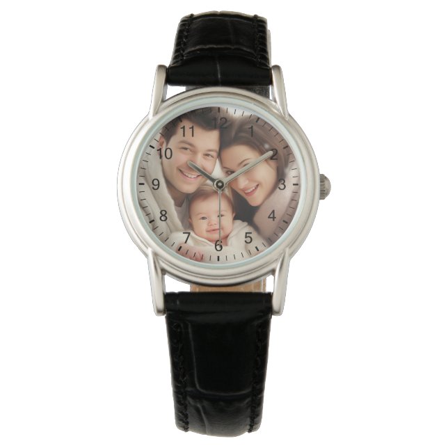 Modern Elegant Newly Wed Wedding Photo Jubileum Horloge (Voorkant)