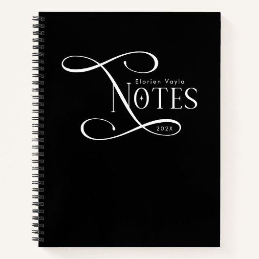 Modern Elegant Notes Personalized Black White Notitieboek (Voorkant)