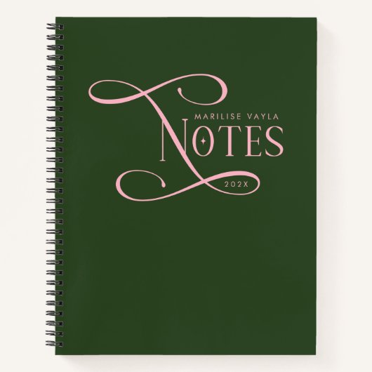 Modern Elegant Notes Personalized Green Pink Notitieboek (Voorkant)
