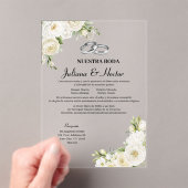 Modern Elegant Nuestra Boda White Floral Wedding Acryl Uitnodigingen (Insitu (Draagbaar))