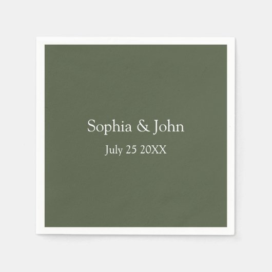 Modern Elegant Olijf Groen Bruiloft Papier Servet (Voorkant)