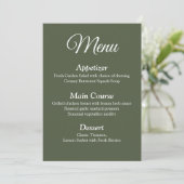 Modern Elegant Olijfgroen Bruiloft Menu Kaart (Staand voorkant)