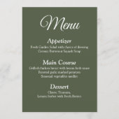 Modern Elegant Olijfgroen Bruiloft Menu Kaart (Voorkant)