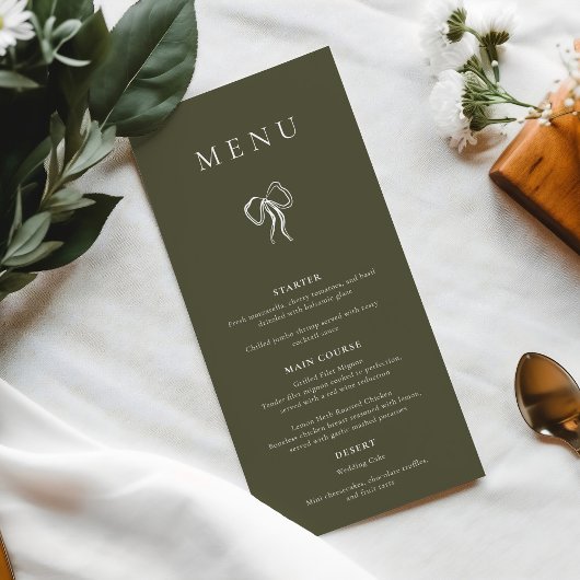 Modern Elegant Olijfgroen Trouwdiner Menu
